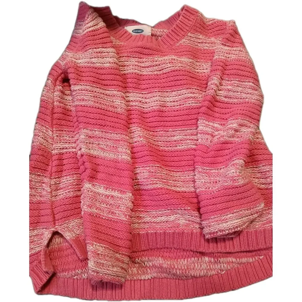 OLD NAVY GIRLS 5T WHITE pink STRIPED SWEATER THREAD LONG SLEEVE